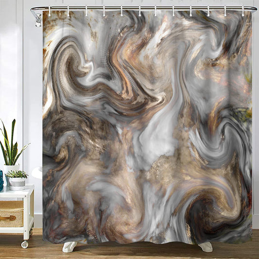 Marble Shower Curtain Light Grey Brown Shower Curtains for Bathroom Retro Style Paintbrush Colors in Marbling Texture Waterproof Polyester Fabric Shower Curtain Sets with Hooks 60x72 Inch