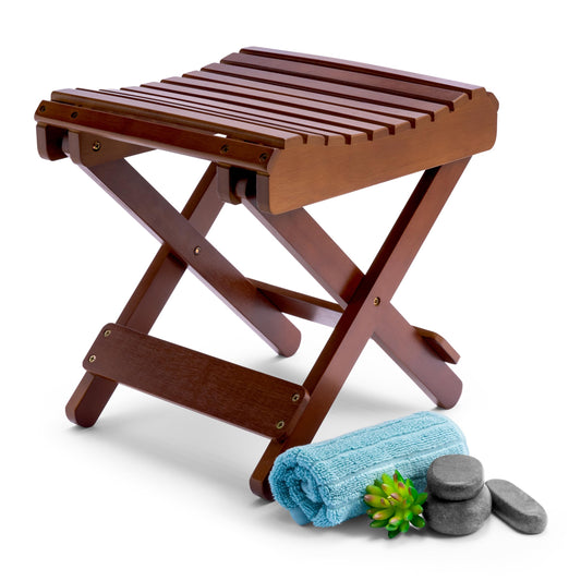 Sorbus Bamboo Folding Step Stool Bench (Brown) - for Shaving Shower Foot Rest Bath Chair - Great for Bathroom Spa Sauna Wooden Seat Fully Assembled - 11.75" D x 12.25" W x 13.75" H
