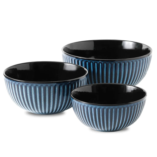 Hasense Mixing Bowls Large Ceramic Nesting Mixing Bowls Set of 3 Serving Bowls Ideal for Baking Prepping and Cooking Food Nesting Salad Bowls for Space Saving Storage 1.5/1/0.5 Qt - Navy