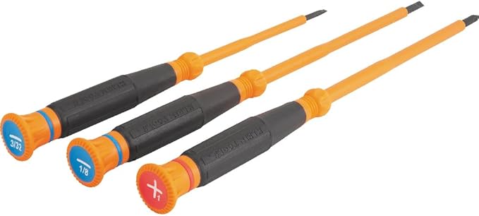Klein Tools 85613INS Mini Precision Screwdriver Set, 1000V Rated Insulated Screwdrivers, #1 Phillips, 3/32, 1/8-Inch Slotted Tips, 3-Piece