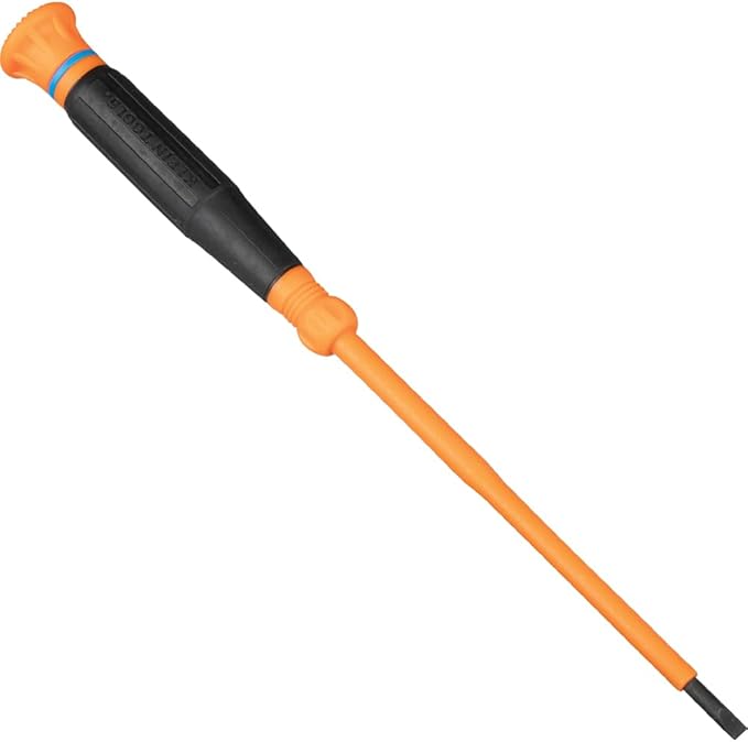 Klein Tools 6254INS Insulated Precision Screwdriver, 1/8-Inch Slotted Mini Electrician Screwdriver, 1000-Volt Cushion Grip Handle