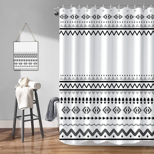Umpoo Abstract Pattern Bathroom Shower Curtain White Black Stripes Wave Waterproof Polyester Shower Curtains with Hooks Geometric Shower Curtain for Modern Home Decorative 72x72 Inch