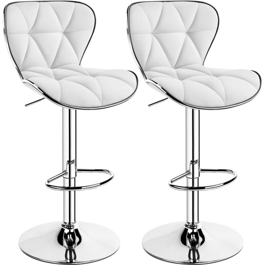 Yaheetech Bar Stools Set of 2 Island Chairs Shell Back PU Leather Adjustable Barstools Swivel Bar Chairs with Footrest for Home Kitchen White