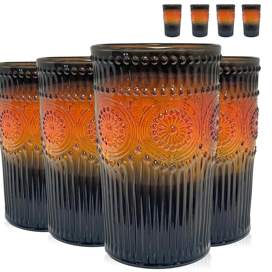 ARTLAND 11.5oz Highball Tumbler Set of 8 - Halloween Gradient Orange Design Cocktail Glass for Parties and Everyday Use - Mojito Whiskey Cocktail - Glassware & Kitchenware Essentials
