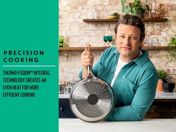 T-Fal x Jamie Oliver Stainless Steel Fry Pan 9.5-Inch, Induction Compatible, Oven Safe up to 500°F, Chef's Stainless Steel Skillet, Frying Pan, Silver