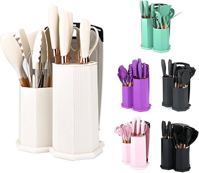 Kitchen Utensils Set,19 Pcs Cooking Tools and Knives Set,Cutting Board, Silverware Set, with Utensil Holder Precision Cutting and Organized Dining Kitchen Tool (Teal)