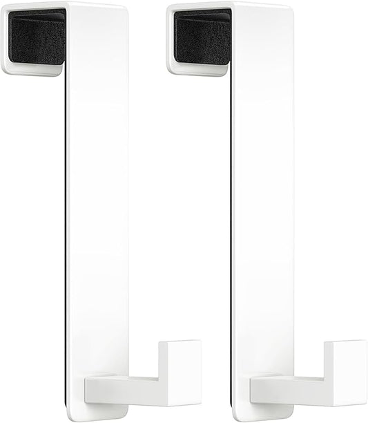 WUIVIUT Heavy Duty Over The Door Hooks, Easy Install Door Holder for Coats, Stainless Steel Hanger Hook for Bedroom, Office, Towel (White, L Shape 2 Pack, Fits 1-3/4'' Thick)