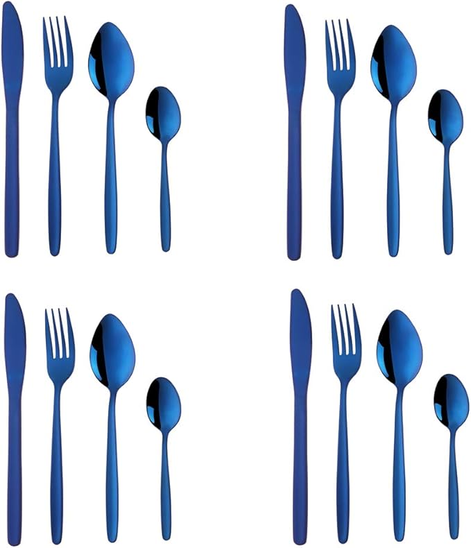 BuyGo Blue Silverware Flatware Set, 16-Piece Light Weight Stainless Steel Eating Utensil Service for 4, Include Knife Fork Spoon, Dishwasher Safe