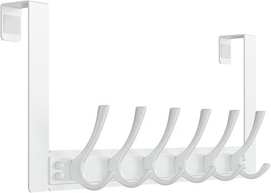 BAKON Over The Door Hooks with 6 Hook, Heavy Duty Over Door Hanger for Hanging Clothes Coat Hat Jacket, Door Coat Rack for Bathroom Closet Laundry Bedroom Kitchen Living Room Home Organizer(1, White)