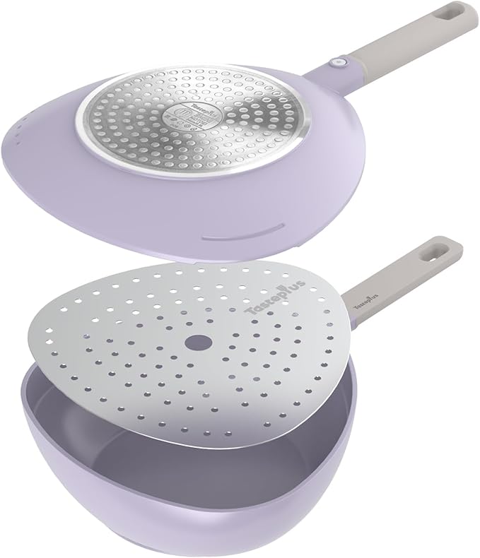Multi-Purpose 3-in-1 Ceramic Saucepan with Skillet Lid & Steamer, 3QT Nonstick Sauce Pan Features Dual Strainers, Space-Saving Nesting, All Stove & Dishwasher Safe