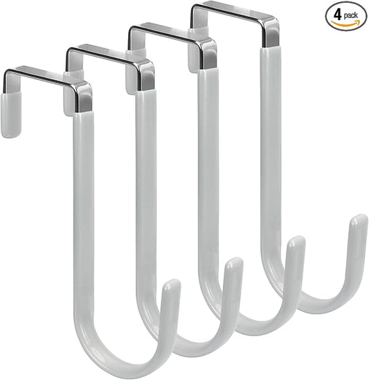 FYY Over The Door Hooks, 4 Pack Door Hangers Hooks with Rubber Prevent Scratches Heavy Duty Organizer Hooks for Living Room, Bathroom, Bedroom Hanging Clothes, Towels, Hats, Coats, Bags Silver