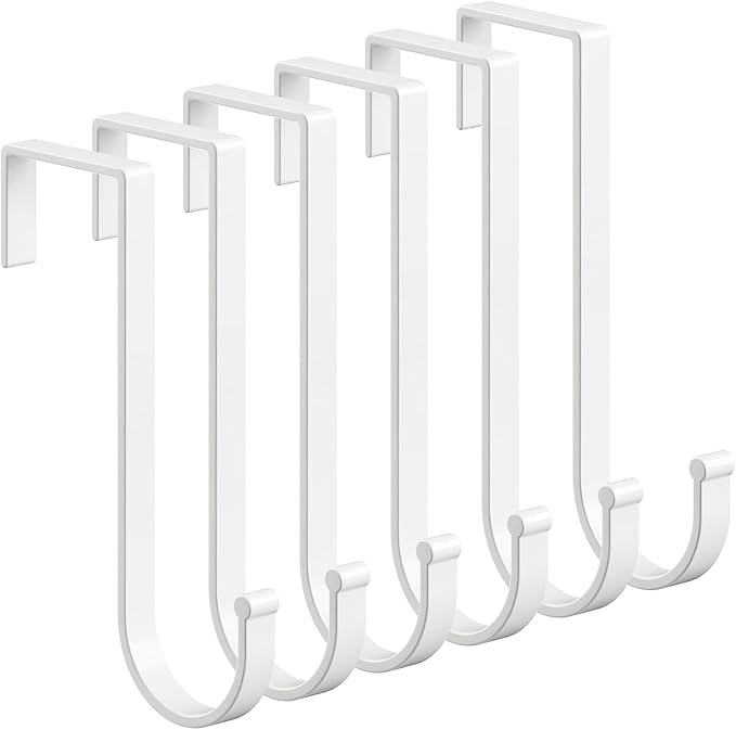 6 Pack Over The Door Hooks, Door Hanger Hook, Towel Hooks for Hanging, Bathroom Hook, Fit 1 3/8" Door, White