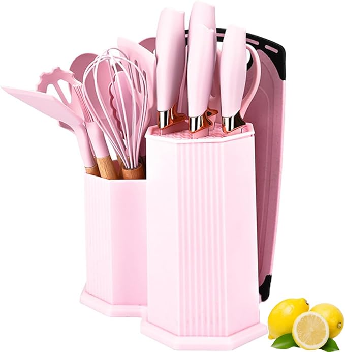 Kitchen Utensils Set,19 Pcs Cooking Tools and Knives Set,Cutting Board, Silverware Set, with Utensil Holder Precision Cutting and Organized Dining Kitchen Tool (Grey)