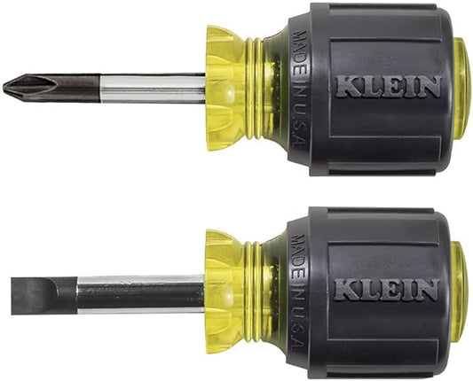Klein Tools 85071 Stubby Slotted and Phillips Screwdriver Set, Made in USA, with 5/16-Inch Cabinet-Tips and #2 Phillips-Tip, 2-Piece