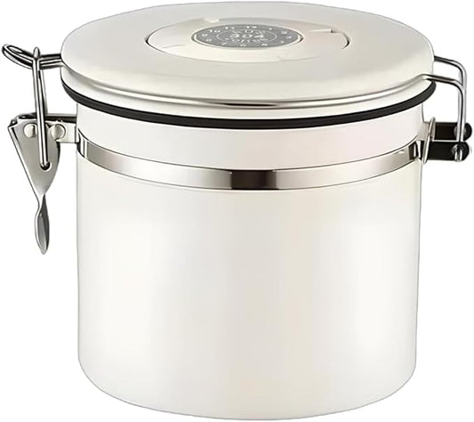 MEGAWISE 304 Stainless Steel Coffee Canister – Airtight 1.2L Coffee Storage Container with CO₂ Valve & Date Tracker, Vacuum-Sealed Canister for Coffee Beans, Grounds, Tea & Pantry Storage