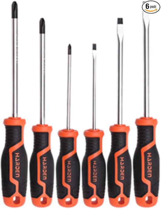 Edward Tools Harden PRO Magnetic Screwdriver Set of 6 Screwdrivers - 3 Slotted / 3 Phillips - Magnetized Heavy Duty CRV Tight Bite Non Rust Tips - Screwdriver Sets include ErgoGrip Handles