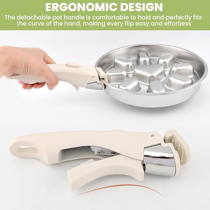 Removable Pot Handle with Anti-Hot Bowl Dish Clip, Universal Detachable Pan Handles Replacement fits Most Vertical Edge Cookware, Avoid Scalding Kitchenware Set (COLOR:Cream White)