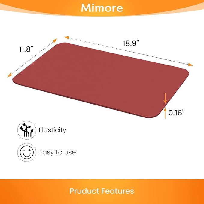 Mimore Red Coffee Bar Mat - 12x19 Inch Absorbent, Hides Stains, Rubber Backed - Countertop Dish Drying Mat for Coffee Maker, Espresso Machine