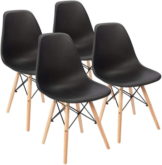 Furmax Modern Style Dining Chair Mid Century Modern DSW Chair, Shell Lounge Plastic Chair for Kitchen, Dining, Bedroom, Living Room Side Chairs Set of 4(Black)