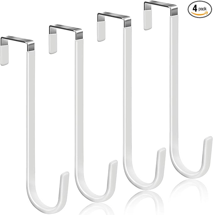 4 Pack Over The Door Hooks, Large Door Hanger Hook, Soft Rubber Surface Prevents Scratches, Door Hook for Bathroom, Living Room, Kitchen Hanging Clothes, Towels, Shoe Bag, Hat(White)