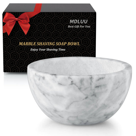 MDLUU Marble Shaving Soap Bowl 4.7" Shaving Soap and Cream Bowl Natural Marble Stone Bowl Keep Lather Warm for Mans Wet Shave (White)