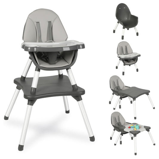Baby Highchair6 in 1 High Chairs for Babies and Toddler Baby Feeding Chair Coverts to HighChair for Baby Kids Learning TableBuilding Block TableKids Stool Removable Tray & Safety Harness(Gray)