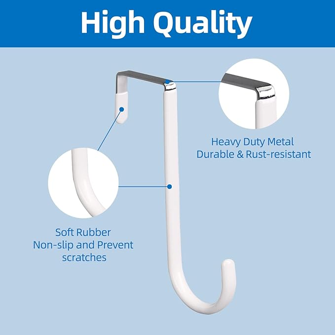 Over The Door Hooks, 2 Pack Hangers Hooks with Rubber Prevent Scratches Heavy Duty Organizer for Living Room, Bathroom, Bedroom, Kitchen Hanging Clothes, Towels, Hats, Coats