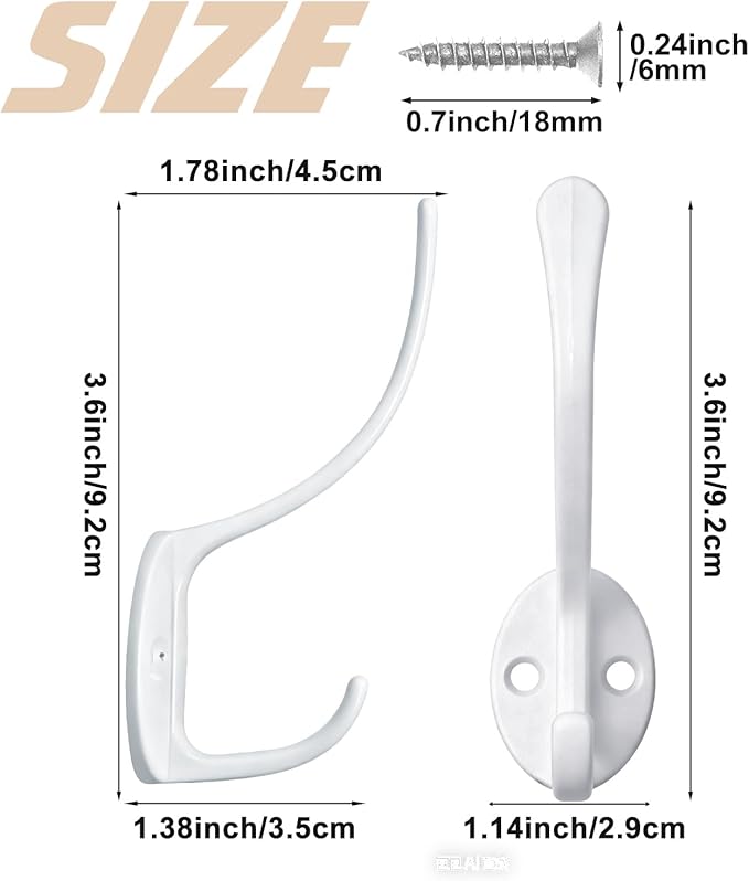 10 Pack Coat Hooks Wall Mounted with 20 Screws, Heavy Duty White Towel Hooks Metal Double Hooks, No Rust Retro Rustic Wall Hooks for Hanging Towel, Coat, Scarf, Bag, Hat, Cup, Key
