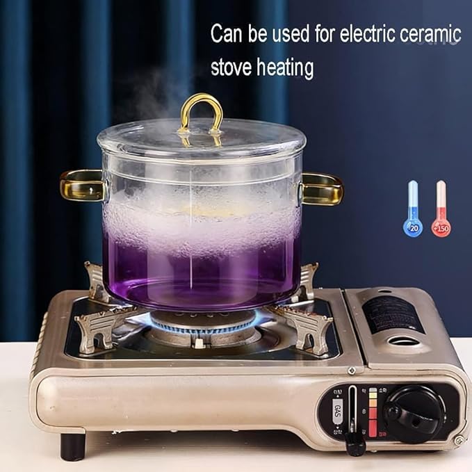 Glass Cooking Pot with Cover, Heat Resistant Glass Saucepan Cooking Pot and Pan with Lid, Glass Cookware Set Cooktop Safe for Pasta Noodle, Soup, Milk, Baby Food (Gradient Purple-1500ml)