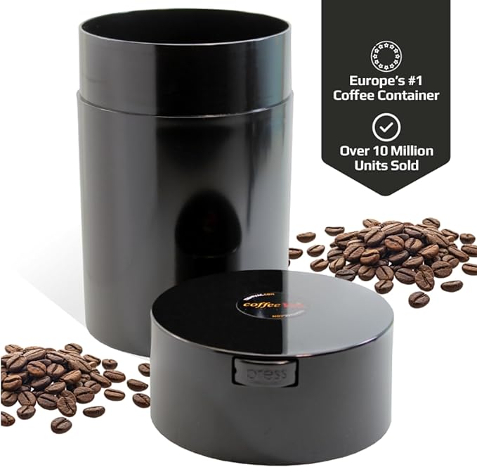 COFFEEVAC 1LB Patented Airtight Multi-use Vacuum Works as Smell Proof Ground Coffee Bean Containers. Black Cap and Body, 1.85-Liter/1.6-Quart