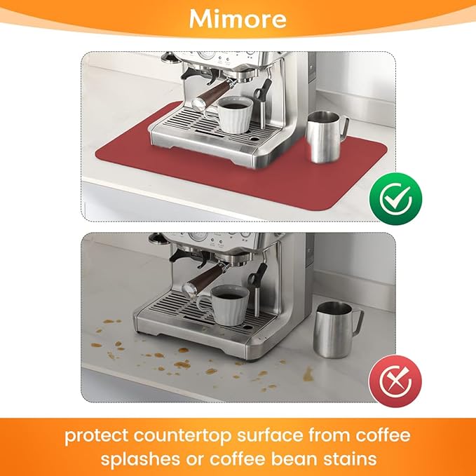Mimore Red Coffee Bar Mat - 12x19 Inch Absorbent, Hides Stains, Rubber Backed - Countertop Dish Drying Mat for Coffee Maker, Espresso Machine