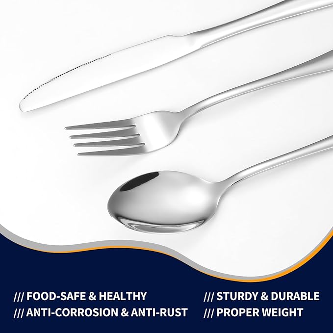 Lazycorner 53 Piece Silverware Set for 8, Flatware Set with Steak Knives for 8 and 5 Public Serving Use Set 18/10 Stainless Steel Serving Utensils Set Cutlery Set For Restaurant Hotel Dishwasher Safe