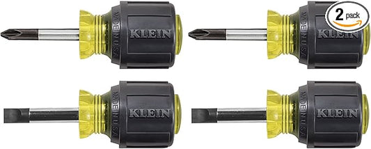 Klein Tools 85071 Stubby Slotted and Phillips Screwdriver Set with 5/16-Inch Cabinet-Tips and #2 Phillips-Tip, Made in USA, 2-Piece (Pack of 2)