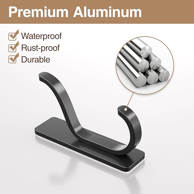 niffgaff Wall Hooks for Coat and Towel: 13lb Adhesive Door Hanger Stick On, Sticky Hook for Wall, Closet, Bathroom - Black, 4 Pack