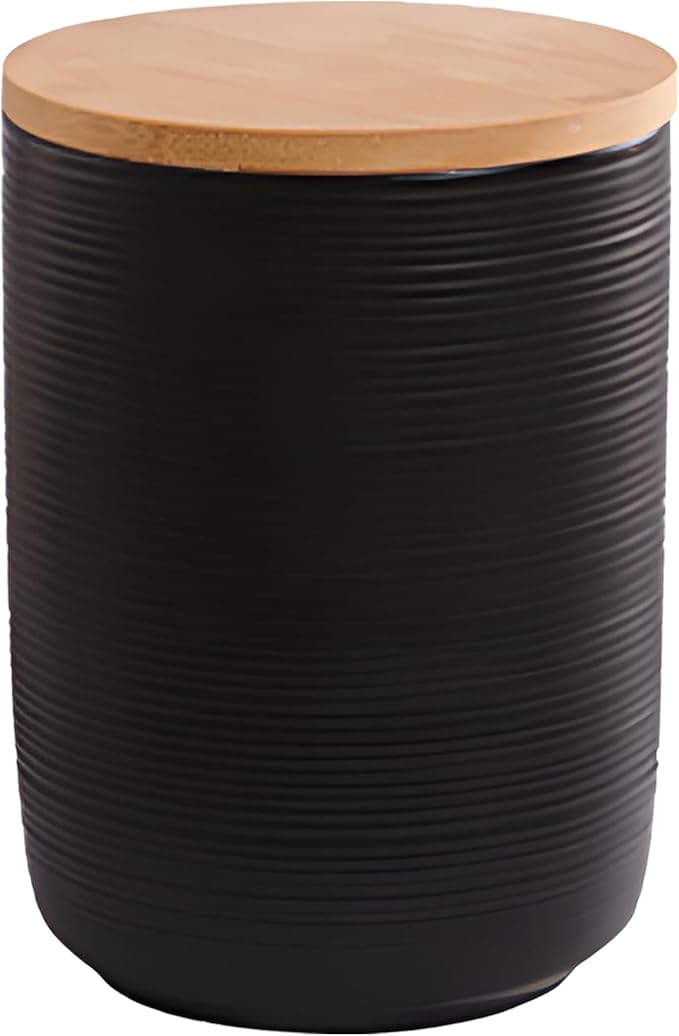 Ceramic Canister with Airtight Seal Lid, Kitchen Canisters for Countertop, Black Food Storage Jar for Flour, Coffee Bean, Sugar, Tea, Spices and More, Home Decor (800ml/27.05oz)