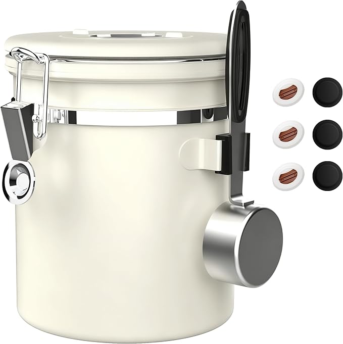 ShanSon Coffee Canister Airtight Coffee Container Stainless Steel Coffee Bean Storage Container with Scoop Coffee Canister for Beans Grounds Sugar Flour Tea Cereal,16OZ,Beige
