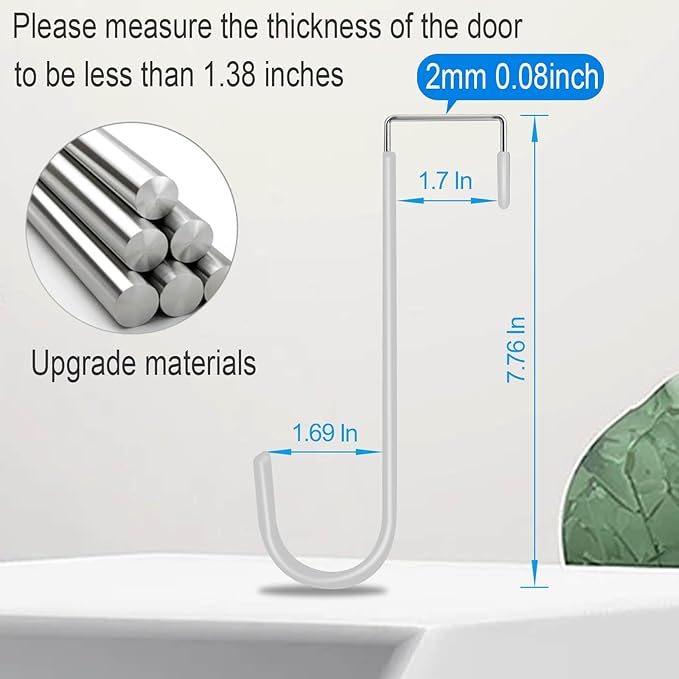 4 Pack Over The Door Hooks, Large Door Hanger Hook, Soft Rubber Surface Prevents Scratches, Door Hook for Bathroom, Living Room, Kitchen Hanging Clothes, Towels, Shoe Bag, Hat(White)