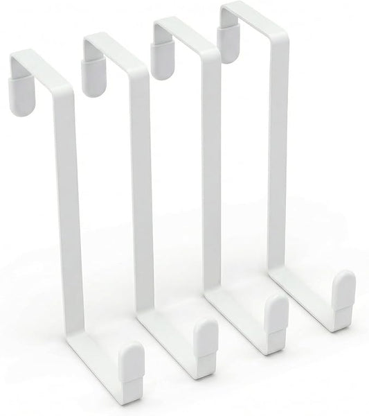 Unjumbly 4 Pack Over The Door Hooks - Fitting Door Width Between 1 3/8" and 1 3/4", Reversible Door Hangers for Hanging Clothes, Towels, Coats and More (White) (White, 4 Pack (Long-7.8"))