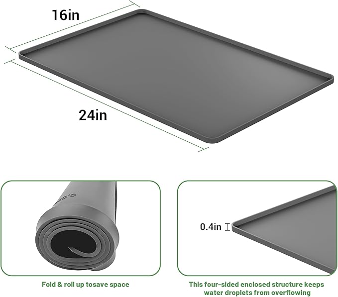 24-inch Coffee Mat - Heat Resistant Silicone for Coffee Bar & Kitchen Counter - Bar Mat for Countertops - Decor Under Espresso Machine & Makers (Grey)