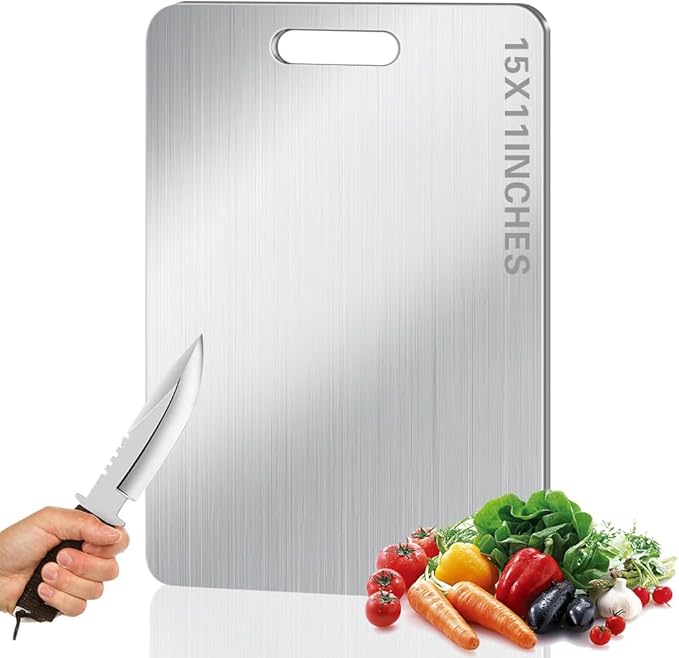 Titanium Cutting Board for Kitchen, Stainless Non Stick Chopping Board, Upgrade Double Sided Food-Grade Titanium Board for Kitchen for Meat Cheese Vegetable (Large)