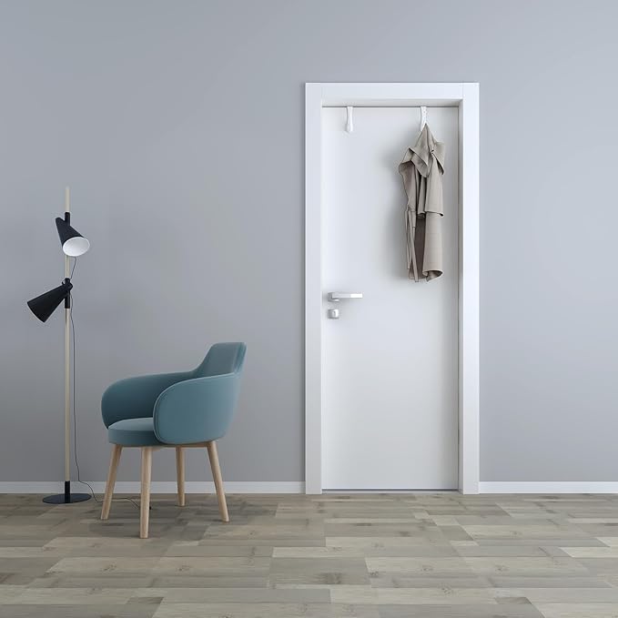 Lekarf Over The Door Coat Hook Kit, 1PC 4 Dual Hooks Rack + 2PC Dual Head Hook, White PP Material for Living Room, Bedroom, Bathroom, Wardrobe, Fitting Room, Office