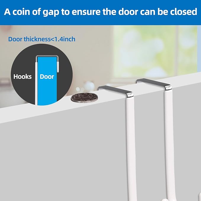 Over The Door Hooks, 2 Pack Hangers Hooks with Rubber Prevent Scratches Heavy Duty Organizer for Living Room, Bathroom, Bedroom, Kitchen Hanging Clothes, Towels, Hats, Coats
