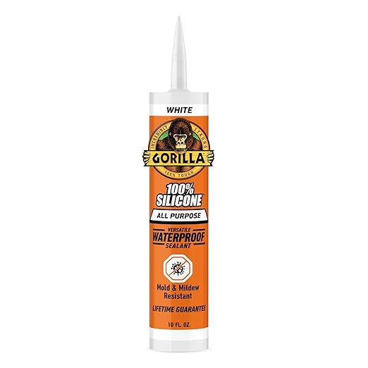 Gorilla 100% Silicone Sealant All Purpose, 10 Ounce Cartridge, White (Pack of 1)