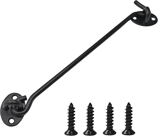 10 Inch Door Hook and Eye Latch, Black Swivel Gate Catch with Mounting Screws for Barn, Shed & Window