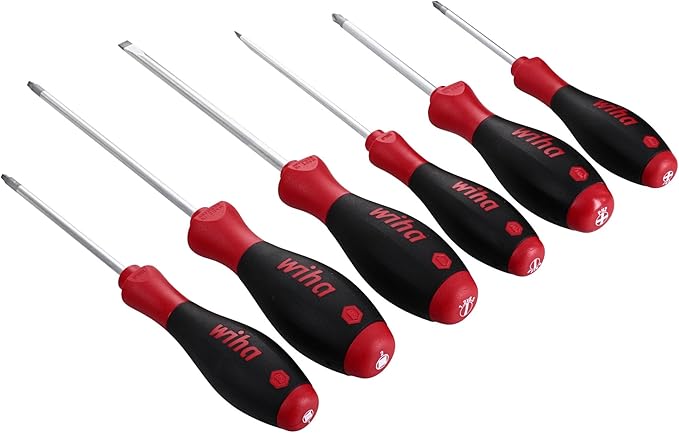Wiha 30291 SoftFinish Grip ScrewDriver Set, Slotted 4.5-6.5mm, Phillips Number 1-2 and Square Number 1-2, 6-Piece Set