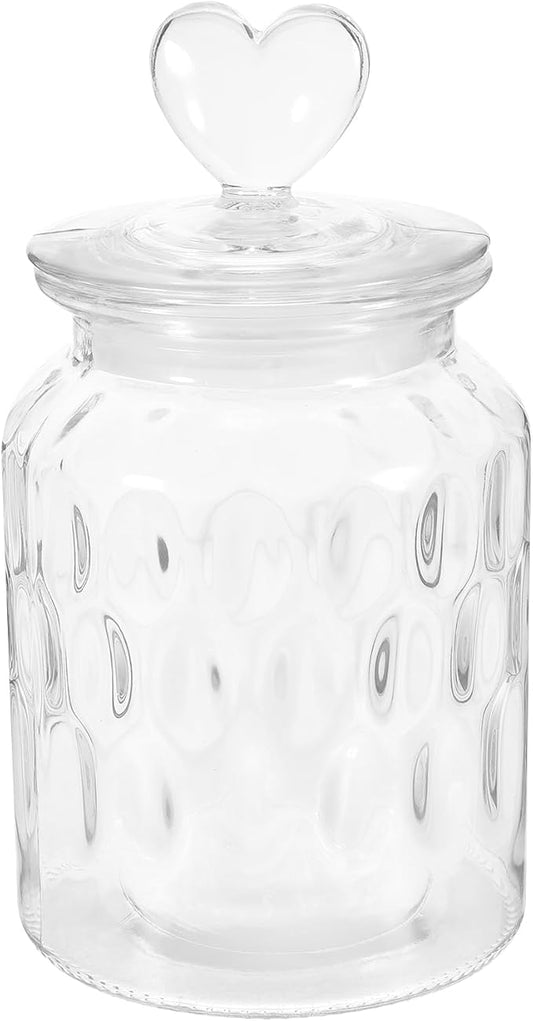 Kichvoe Glass Sealed Canister with Heart Handle Lid Airtight Food Storage Jar for Tea Candy Coffee Pickles 7.48X4.33X4.33In Decorative Kitchen Container