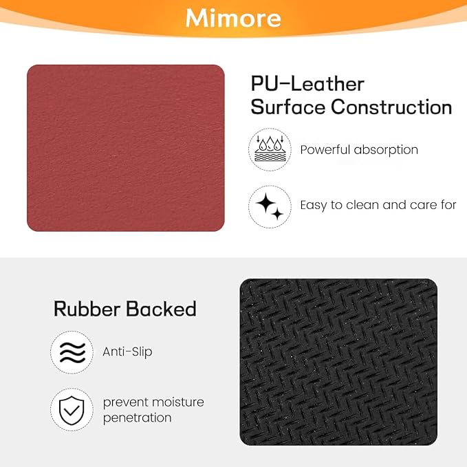 Mimore Red Coffee Bar Mat - 12x19 Inch Absorbent, Hides Stains, Rubber Backed - Countertop Dish Drying Mat for Coffee Maker, Espresso Machine