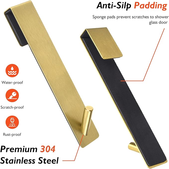 10 Inch Extended Over Door Hooks, Stainless Steel Towel Hooks, Heavy Duty Rack Hooks for Robe, Towel - 4 Pack - Gold