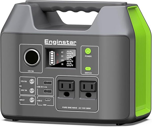 EnginStar Solar Generator, 300W Portable Power Station, 296Wh Lithium Battery Backup w/Two 110V Pure Sine Wave AC Outlet for Camping Road Trip RV, 80000mAh Sufficient Power Supply for Blackout