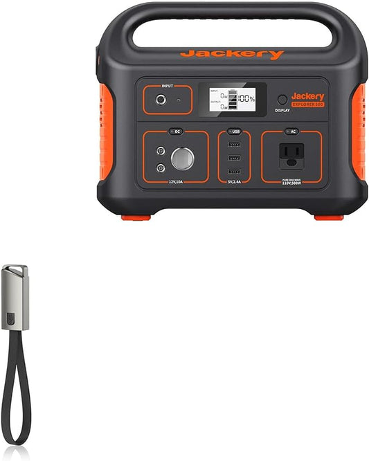 BoxWave Cable Compatible with Jackery Explorer 500 - USB Type-C Keychain Charger, Key Ring USB Type-C to Type-A 8 in USB Cable - Jet Black